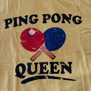Ping Pong Queen Graphic Tee in Yellow with Red & Blue Paddles new